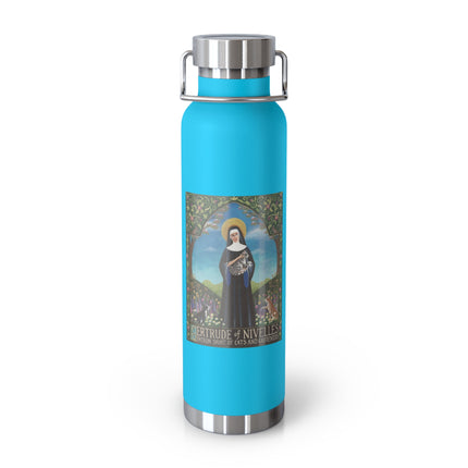 St. Gertrude of Nivelles Copper Vacuum Bottle — Patron Saint of Cats & Gardeners, “Original Crazy Cat Lady” 22oz