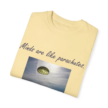 Open Mind Quote Tee – Unisex Garment-Dyed Shirt on Curiosity