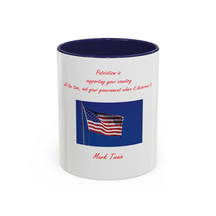 American Flag Accent Coffee Mug — Patriotic Quote by Mark Twain, 11/15oz