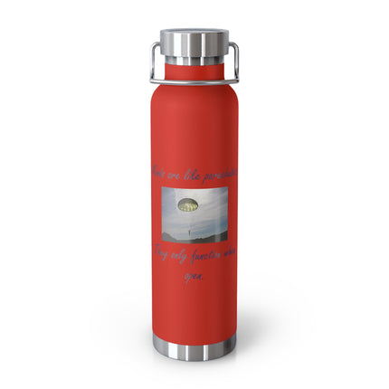 Skydiver "Minds Are Like Parachutes" Copper Water Bottle — 22oz Vacuum Insulated