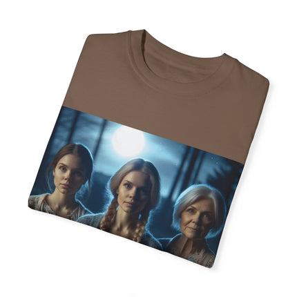 Mystical Sisterhood Tee – Garment-Dyed Shirt of Triple Goddess