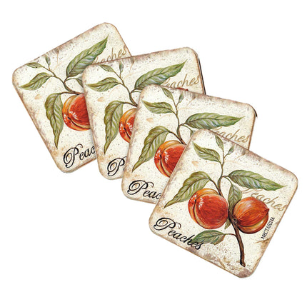 Peaches Wooden Cork Coasters Gift Set of 4 by Nature Wonders - Nature Wildlife Decor  - 8198632C-S4-4