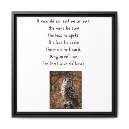 Framed Matte Canvas - 'A Wise Old Owl' Decorative Wall Art (Owl Poem)