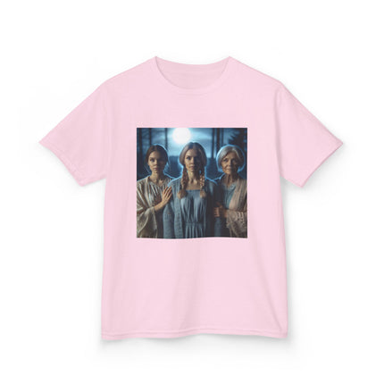 Triple Goddess Kids Tee – Mystical Sisters Graphic Cotton Shirt