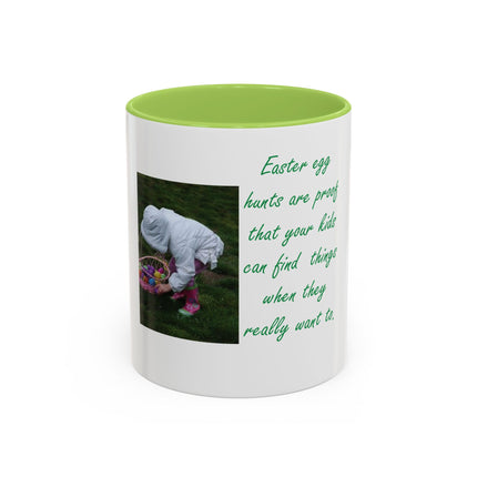 Easter Photo Coffee Mug — “Easter egg hunts are proof…” Accent Ceramic Mug (11/15oz)