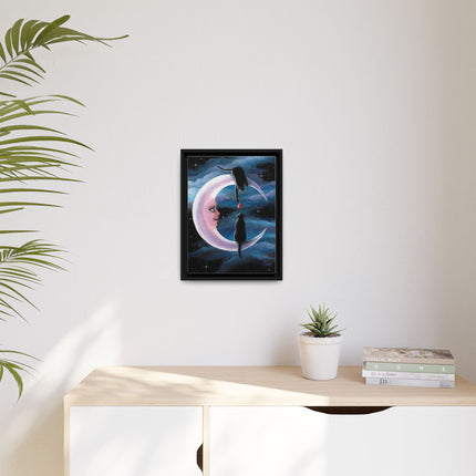 Framed Matte Canvas Moon Cats Wall Art — Whimsical Night Sky Print