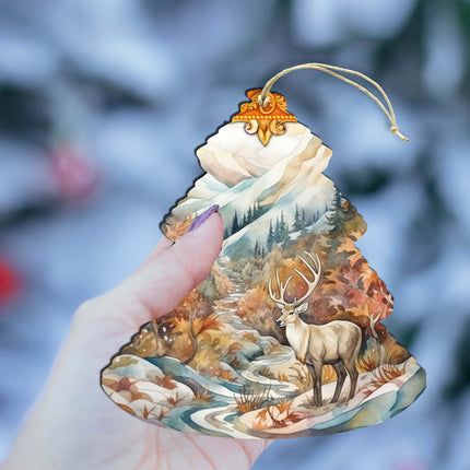 Snowy Summit Elk Tree Wooden Ornaments by G.Debrekht - Wildlife Holiday Decor - 870005-4