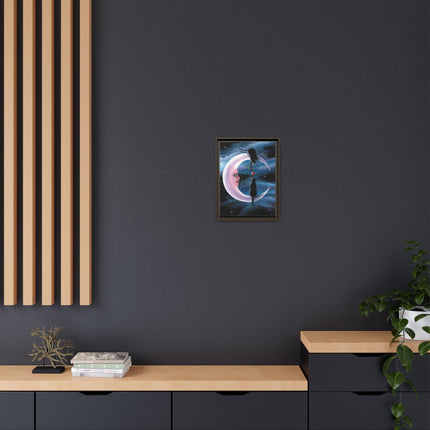 Framed Matte Canvas Moon Cats Wall Art — Whimsical Night Sky Print