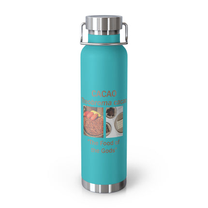 Cacao Copper Vacuum Bottle 22oz – Insulated Travel Bottle with ‘Cacao: The Food of the Gods’ Design