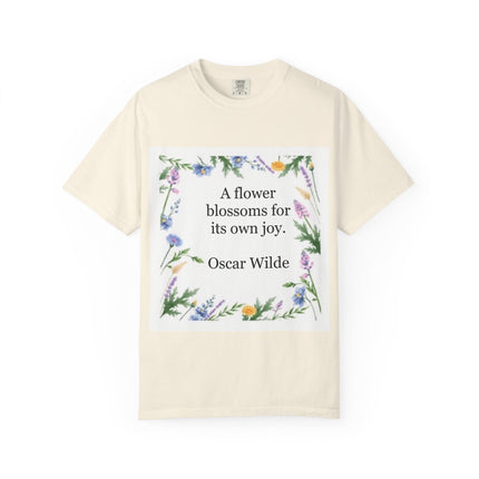 Oscar Wilde Floral Quote T-Shirt – "A Flower Blossoms for Its Own Joy"