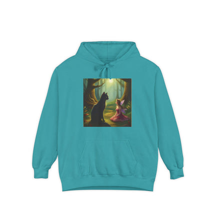Magical Forest Fairy & Black Cat Hoodie — Enchanted Dusk Art