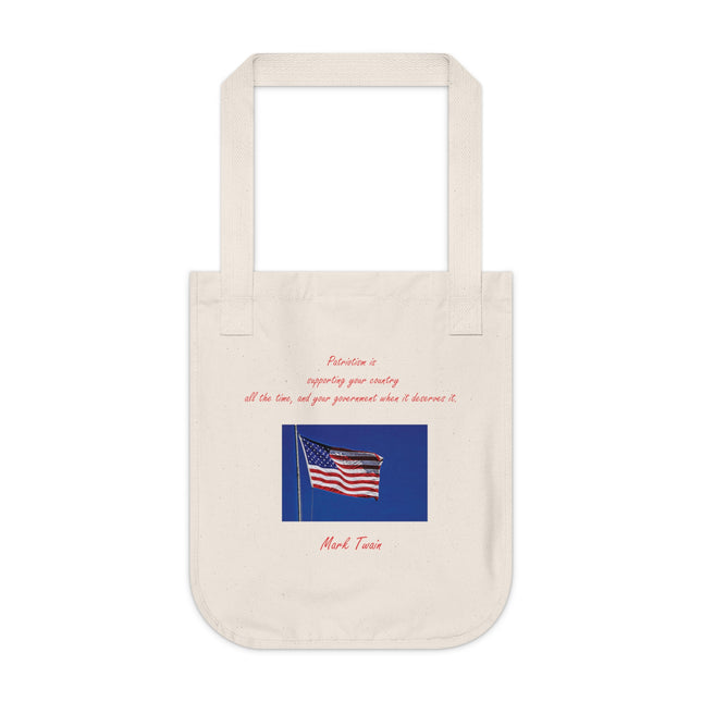 Organic Canvas Tote – Mark Twain Quote with Patriotic Flag Design