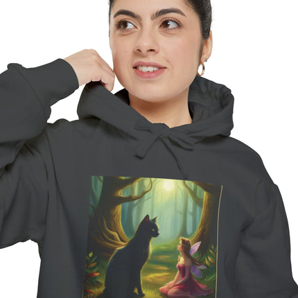 Magical Forest Fairy & Black Cat Hoodie — Enchanted Dusk Art