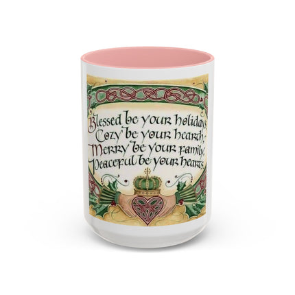 Blessed Be Your Holidays Coffee Mug — Holiday Celtic Greeting Accent Mug (11/15oz)