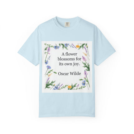 Oscar Wilde Floral Quote T-Shirt – "A Flower Blossoms for Its Own Joy"