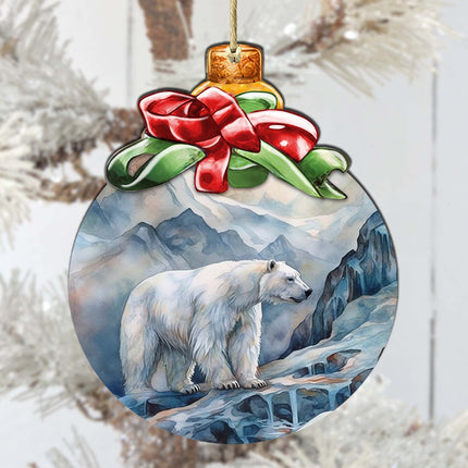 Arctic Frost Peak Polar Bear Wooden Ornaments by G.Debrekht - Wildlife Holiday Decor - 870020-2
