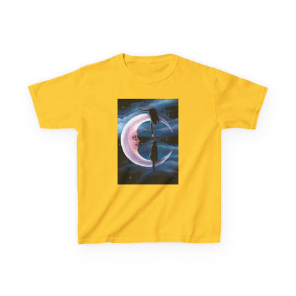 Kids Moon Dreamer Tee — Black Cats on Crescent Moon Graphic