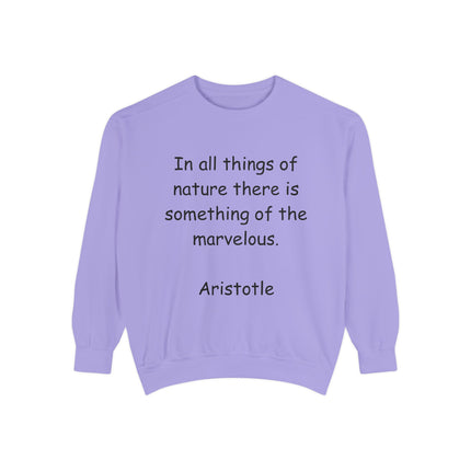 Aristotle Quote Sweatshirt – Unisex Garment-Dyed on Nature & Wonder