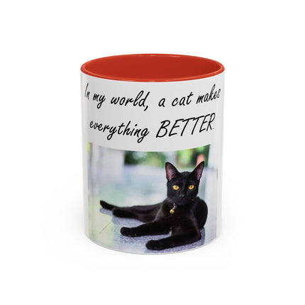 Cat Lover’s Accent Mug – “A Cat Makes Everything Better” – 11oz