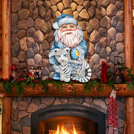 White Tiger Santa Christmas Door Decor by G. DeBrekht - Christmas Santa Snowman Decor - 8118091H-1