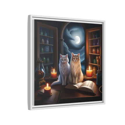 Mystic Moonlit Cats Framed Canvas — Witchy Home Décor Art