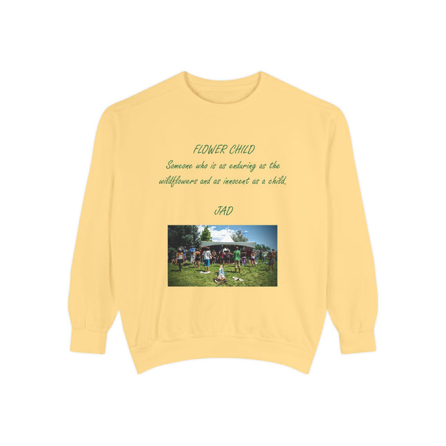 “Flower Child” Sweatshirt – Unisex Garment-Dyed | Vintage Festival Vibe
