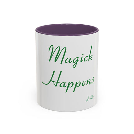 Magick Happens Coffee Mug — Witchy Green Script Accent Mug (11/15oz)