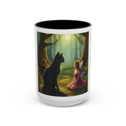 Fairy and Black Cat Forest Coffee Mug – Fantasy Woodland Tea Cup