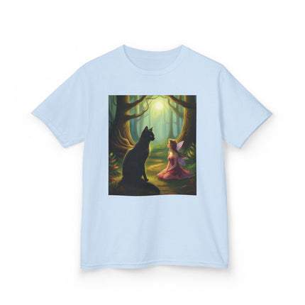 Enchanted Forest Kids Tee – Magical Fairy & Black Cat Design