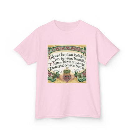 Blessed Holiday Kids Tee – Heart & Crown Celtic-Inspired Winter Shirt