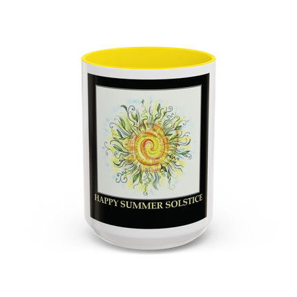 Happy Summer Solstice Coffee Mug — Sun Illustration Accent Mug (11/15oz)