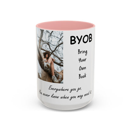 BYOB Accent Mug – “Bring Your Own Book” – 15oz Ceramic for Book Lovers