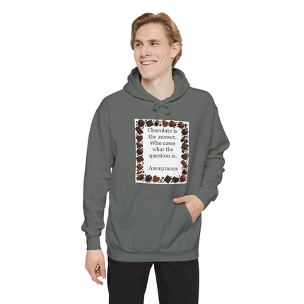 Chocolate Quote Hoodie — "Chocolate is the answer" Cozy Graphic Sweatshirt