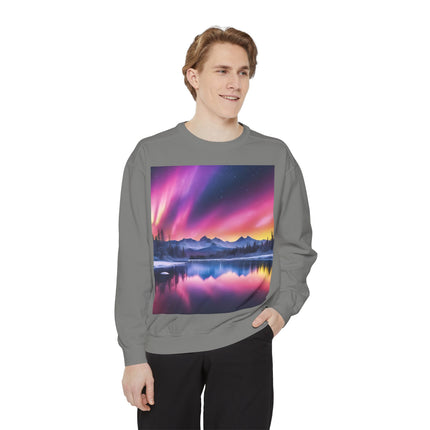Aurora Lake Crewneck Sweatshirt — Colorful Northern Lights Landscape