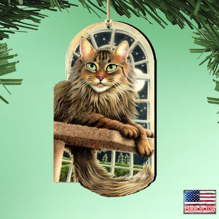 Stargazer Green Cat Wooden Ornaments by Laura Seeley - Pets Dog and Cats Decor - 8512070-LS-2