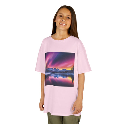 Kids Tee — Colorful Northern Lights Mountain Print