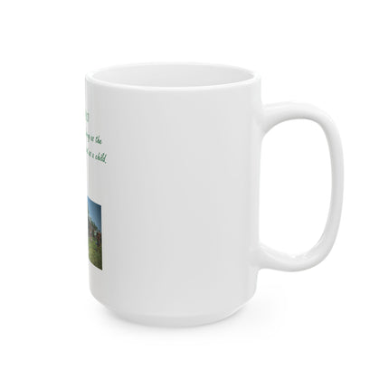 Flower Child Photo Ceramic Mug — "Flower Child" Quote, Festival Group Photo Coffee Cup (11oz, 15oz)
