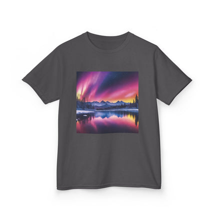 Kids Tee — Colorful Northern Lights Mountain Print