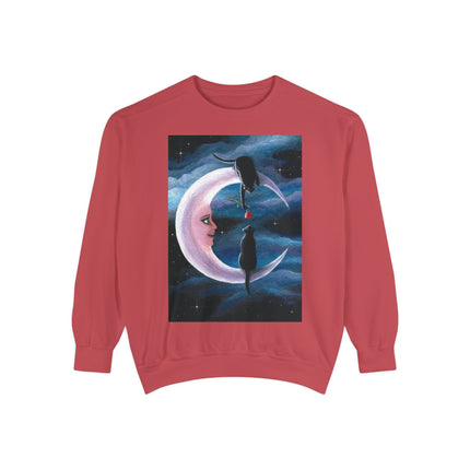 Moonlit Cats Sweatshirt —Whimsical Crescent Moon & Black Cat Graphic