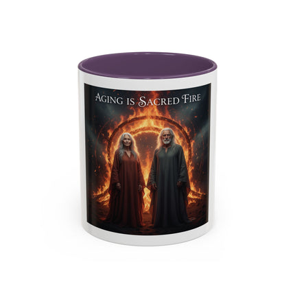 Aging Is Sacred Fire Coffee Mug — Fantasy Elder Couple Accent Mug (11/15oz)