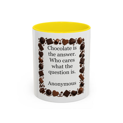 Coffee Mug - "Chocolate is the answer. Who cares what the question is."