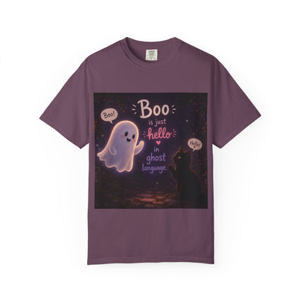 Halloween Ghost T-Shirt — “Boo is just hello in ghost language” Cute Spooky Tee