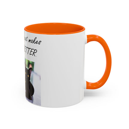 Cat Lover’s Accent Mug – “A Cat Makes Everything Better” – 11oz