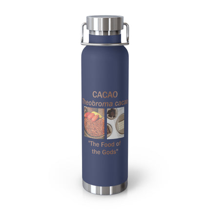 Cacao Copper Vacuum Bottle 22oz – Insulated Travel Bottle with ‘Cacao: The Food of the Gods’ Design