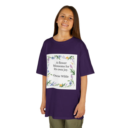 Kids T‑Shirt — "A flower blossoms for its own joy" Oscar Wilde Floral Quote