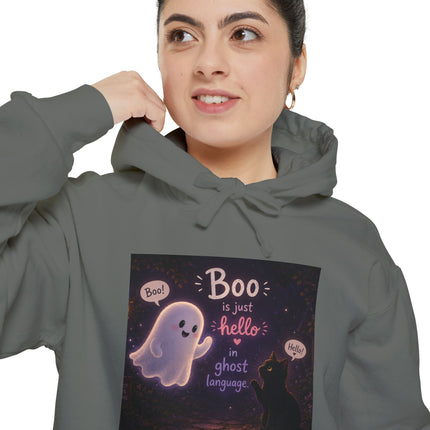 Cute Ghost 'Boo Is Just Hello' Halloween Hoodie