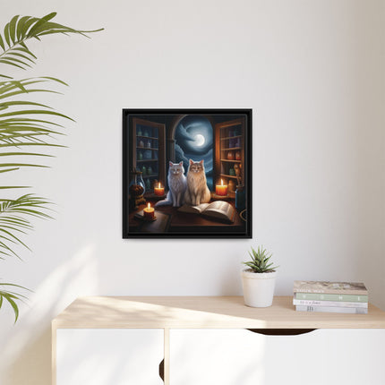 Mystic Moonlit Cats Framed Canvas — Witchy Home Décor Art