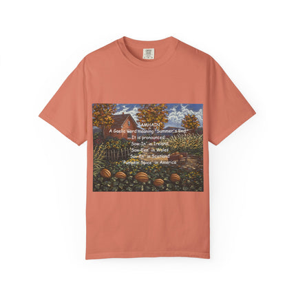 Samhain Harvest Tee — 'Samhain' Pronunciations + 'Pumpkin Spice' Autumn Humor