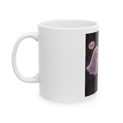 Halloween Ghost Mug - "Boo is just hello in ghost language" Ceramic Coffee Cup (11oz & 15oz)