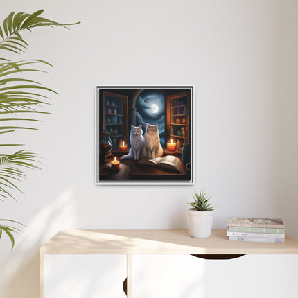 Mystic Moonlit Cats Framed Canvas — Witchy Home Décor Art